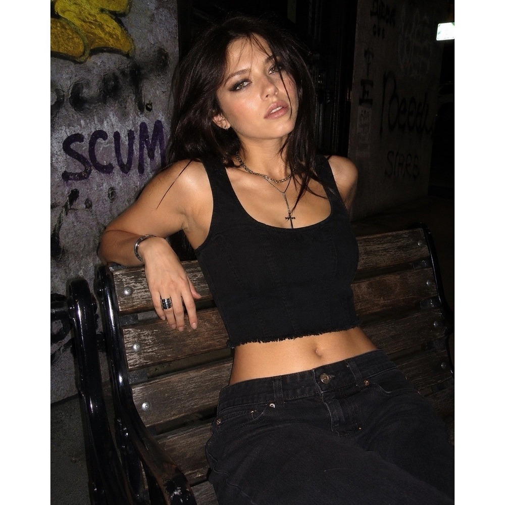 LoneStar Black Denim Corset Bustier Crop Tank Top 90s Grunge Indie Sleeze Sz L